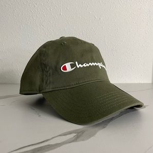 Champion Unisex Adult Ameritage Dad Hat Script Logo Olive Green Adjustable Cap